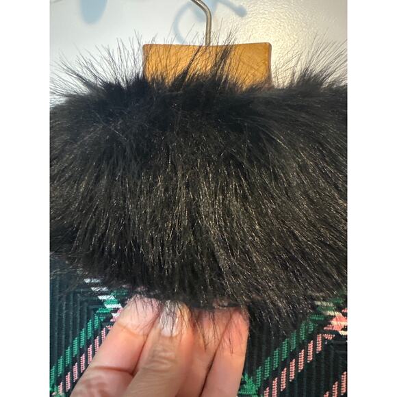 Anthropologie Maeve Plaid Faux Fur Collar Cropped Jacket Green Black Size L NWT - Picture 6 of 11